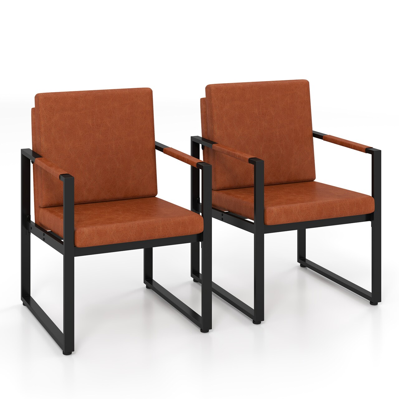 PU Leather Accent Chairs Set of 2 Padded Seats Metal Frame Modern Design